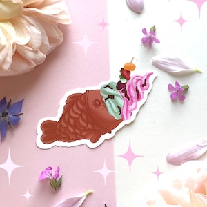 stickers cornet de glace poisson, autocollant pâtisserie japonaise sticker vinyl kawaii pour journal scrapbooking bulletjournal