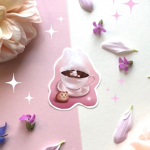stickers tasse de chocolat kawaii, meringue chat autocollant pâtisserie japonaise sticker vinyl pour journal scrapbooking bulletjournal
