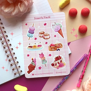 Planche de stickers desserts kawaii patisserie gateaux glaces sticker vinyl mochi mignon