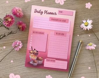 Planificateur quotidien A5, daily planner, planner journalier, to do list memo kawai détachables 50 pages