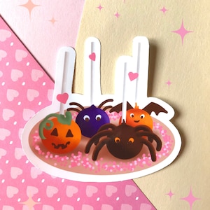 Sticker vinyle cake pops d'halloween kawaii, Autocollant friandises sucrées, sticker muffin citrouille, dessert patisserie halloween