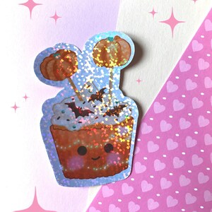 Sticker vinyle muffin d'halloween kawaii, Autocollant friandises sucrées, sticker muffin citrouille, dessert patisserie halloween