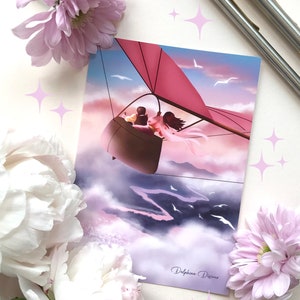 partir à l'Aventure, carte décorative carte a encadrer petite impression d'art machine volante vue du ciel