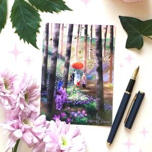 Der Wald der Füchse, A6-Kartenkunstdruck, blühender Waldzauber