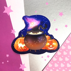 Wizard&#39;s cauldron cat magnet, halloween pumpkin magnet, magic magnet, kawaii magician cat magnet, fridge magnet