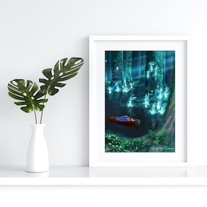 la barque, impressions d'art carte décorative forêt magique forêt enchantée tirage d'art mural