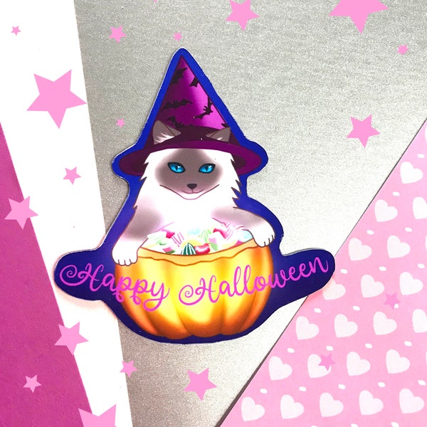 Magnet chat magicien d'halloween, magnet halloween, magnet bonbon, magnet chat kawaii, aimant pour réfrigérateur