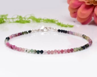 Rainbow Tourmaline Anklet-Natural Stone Beaded Anklet- Healing Crystal Yoga Anklet- Spiritual Protection October Birthstone Gift