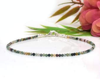 Dainty Bloodstone Bracelet, Tiny Gemstone Beaded Stacking Bracelet
