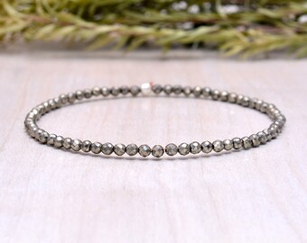 Iron Pyrite Stretch Bracelet for Women, Iron Anniversary Gift for Her, Pyrite Jewelry, Abundance Bracelet
