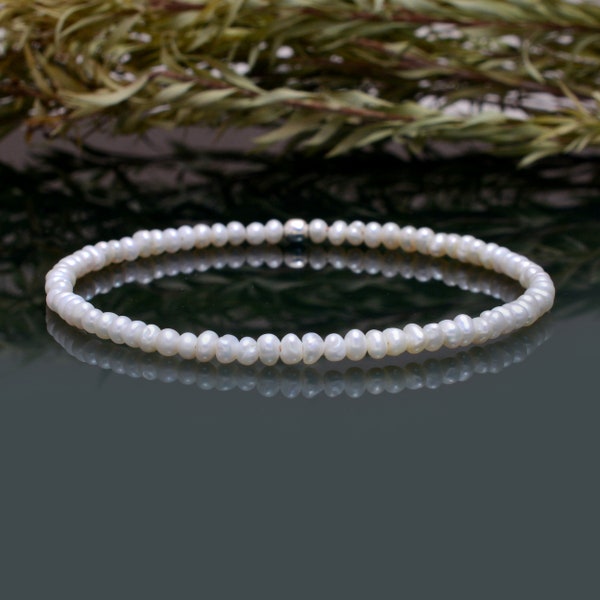 Mother Of Pearl Stretch Bracelet, Beaded Elastic Jewelry, June Birthstone Gift