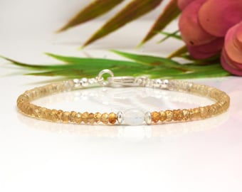 Pulsera de cuentas de citrino y piedra lunar en plata de ley