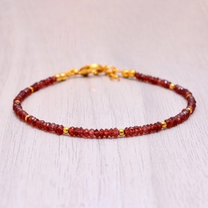 Garnet Bracelet, Garnet Jewelry, Beaded Gemstone Bracelets for Women, January Birthstone Bracelet in Sterling Silver or Gold Filled