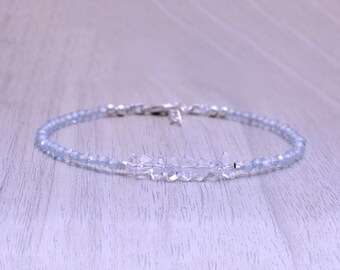 Sierlijke Herkimer diamanten armband / zilveren Herkimer diamanten stapel / Aquamarijn armband / maart geboortesteen / cadeau voor haar Moederdag cadeau