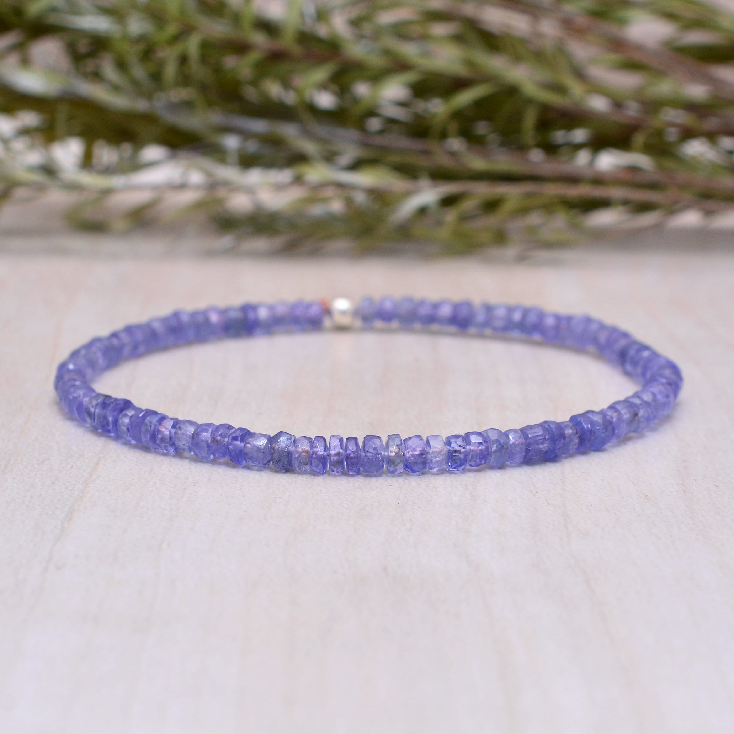 Dainty Tanzanite Stretch Bracelet, Delicate Small Faceted Beads December Birthstone Jewelry
