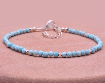 Larimar Gemstone Bracelet, Tiny Pale Blue Beads, Sterling Silver Or Gold Fill, Gemstone Stacking Bracelet