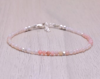 Rosa Opal Armband, Zarte Perlen Multi Edelstein Armband, Rosa Echter Edelstein Schmuck, Oktober Juli Geburtsstein