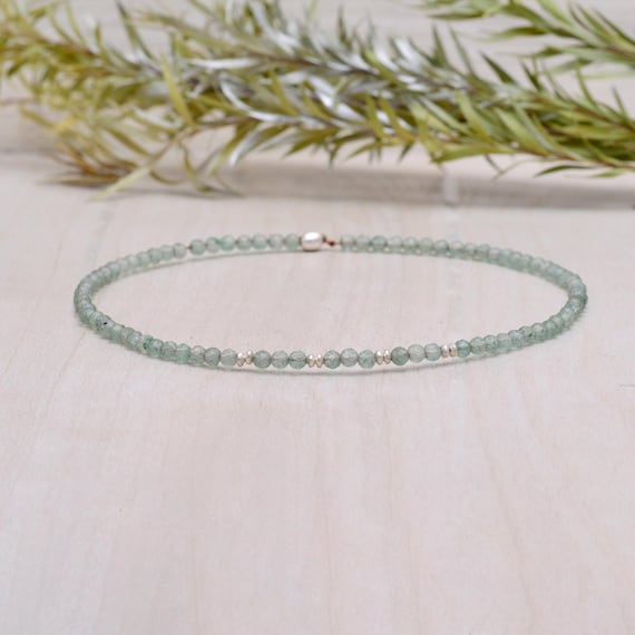 Green Aventurine Stretch Bracelet, Ultra Delicate Faceted Tiny