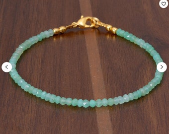 Chrysoprase  Bracelet, Ultra Delicate Beaded Gemstone Jewelry
