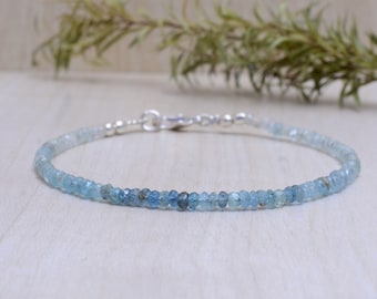Collier Ras Du Cou Perles Aigue-marine Naturelle AAA - Longueur 14 Pouces - Fermoir Homard - Fait Main - Qualité Supérieure