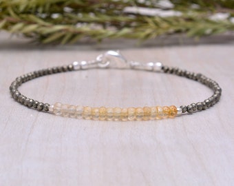 Shaded Citrine and Pyrite Bracelet, Citrine Jewelry, November Birthstone, Layering Bracelet, Fools Gold, Gemstone Jewelry