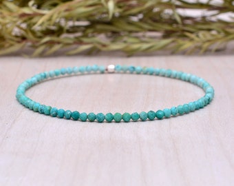 Turquoise Stretch Bracelet, Delicate Arizona Mined Genuine Gemstone Elastic Jewelry, Small Faceted Beads