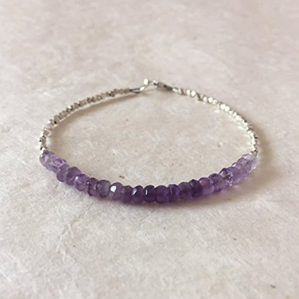 Shaded Amethyst Karen Hill Tribe Thai Silber Perlen Armband, Sundance Style, Februar Birthstone, Februar Birthday