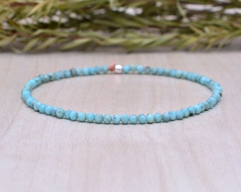 Larimar Stretch Bracelet, Dainty Beaded Blue Stone Jewelry, March Birthstone Crystal Gift