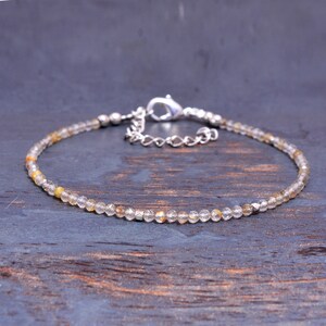 Armband med gyllene rutilerad kvarts, fina 3 mm ädelstenspärlor, sterlingsilver eller guldfyllning, finare stapelarmband med ädelstenar