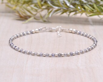 Dainty Tanzanite Bracelet, Sterling Silver Beaded Gemstone, December Birthstone