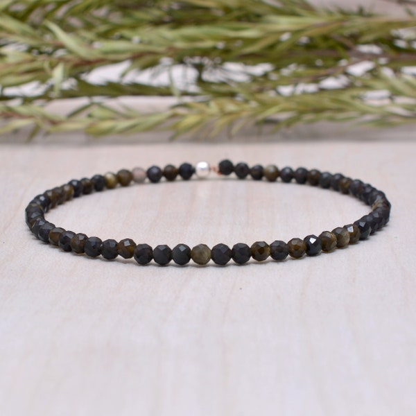 Bracelet extensible en obsidienne, bijoux délicats en perles et pierres précieuses noires