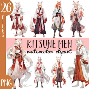 Aquarel kitsune mannen clipart - fantastische vossen illustratie - Japanse folklore graphic - yokai demon fox art - magische witte vos, magische witte vos png PNGEgg