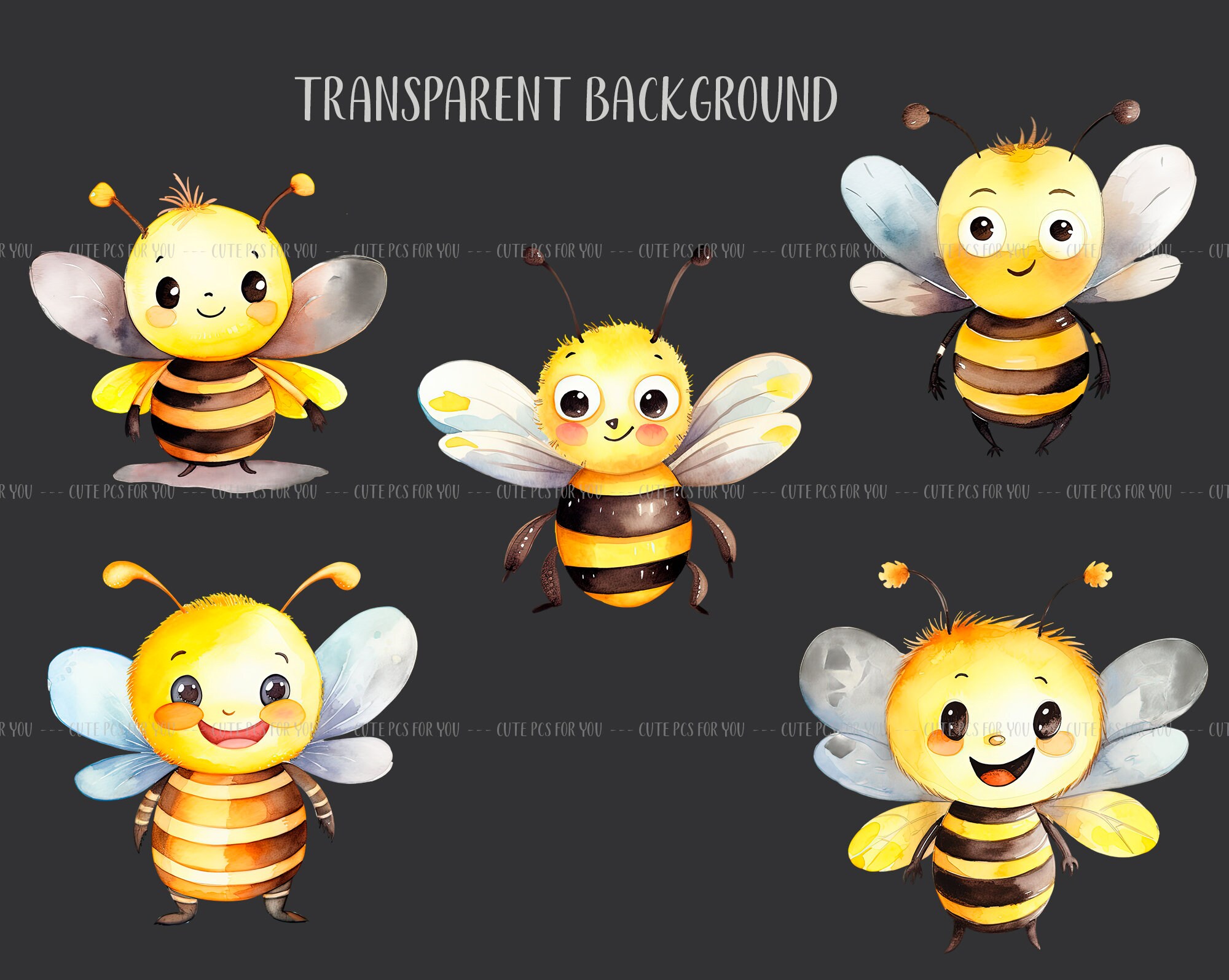 Watercolor Cute Bees Clipart - Cartoon Bee Graphics - Children's ...