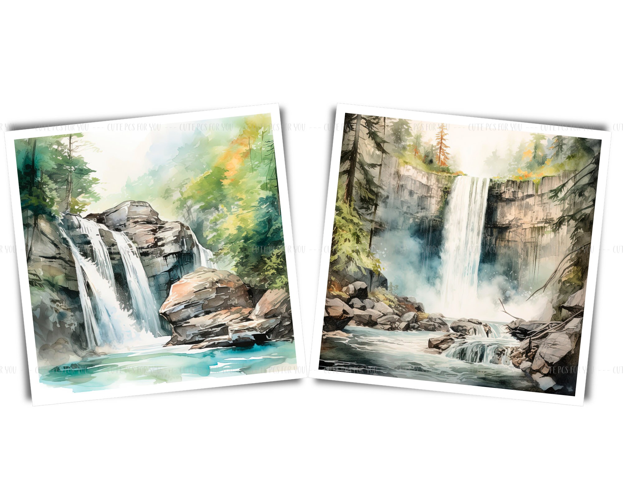 Watercolor Waterfalls Clipart Natural Landscape Waterfall - Etsy