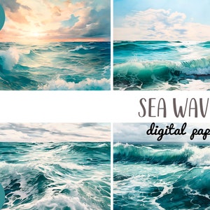 Clipart di onde marine ad acquerello - carta digitale del mare - illustrazione della distesa marina - grafica dell'oceano blu - arte del paesaggio marino - bellissima natura JPG
