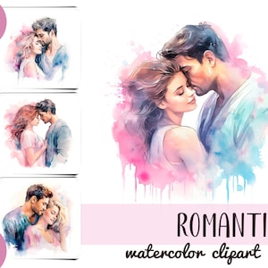 Watercolor Couple Clipart: Romantic Pastel Illustrations (JPG Digital Files) image 1