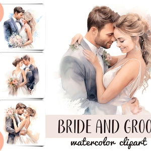 Aquarell Braut und Bräutigam Clipart - Hochzeit digitales Papier - verliebtes Paar Illustration - Brautpaar mit Blumen-Zeremonie Grafiken