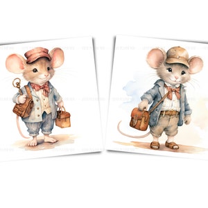 Watercolor Vintage Mice Clipart: Retro Mouse Illustration (Digital Download) image 3
