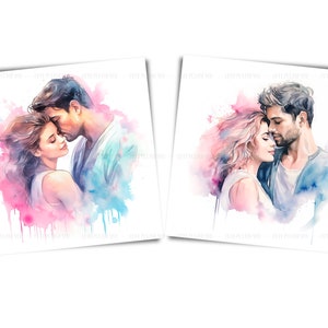 Watercolor Couple Clipart: Romantic Pastel Illustrations (JPG Digital Files) image 3