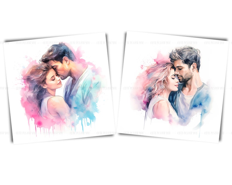 Watercolor Couple Clipart: Romantic Pastel Illustrations (JPG Digital Files) image 3