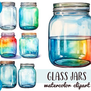 Aquarel glazen potten clipart - keukengerei sublimatie - glaswerk grafische pot met deksel, bloemenvaas illustratie-regenboog in een pot PNG