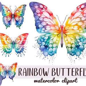 Aquarell Regenbogen Schmetterlinge - schöner Schmetterling PNG - Entomologie Illustrationen - Mystische Motte digitales Bild - Scrapbook, Junk Journal