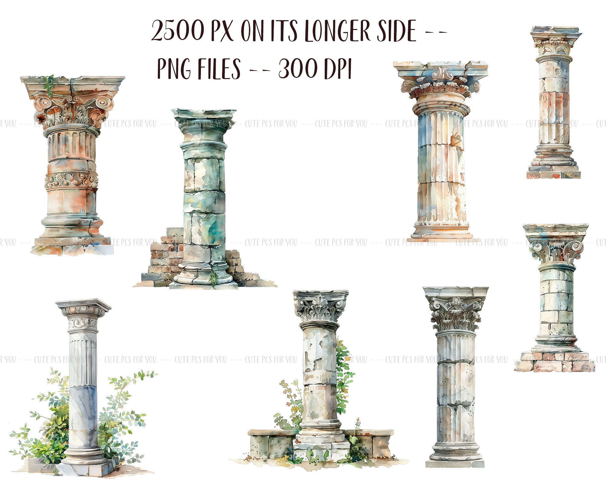 Watercolor Antique Columns Clipart - Ruins Illustrations - Vintage ...