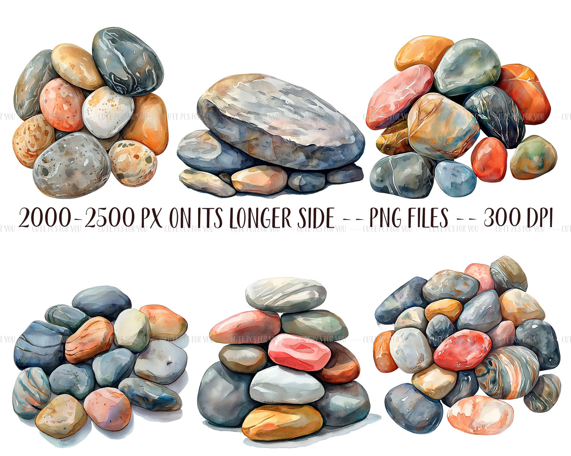 Pebbles Graphics Watercolor Pebbles Clipart: River Rock PNG Graphics (digital Download ...