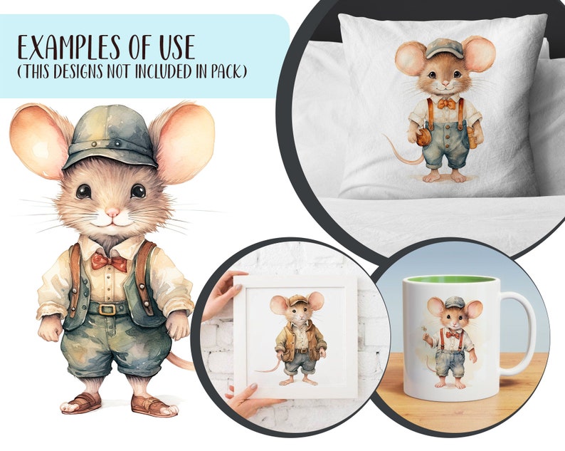 Watercolor Vintage Mice Clipart: Retro Mouse Illustration (Digital Download) image 8