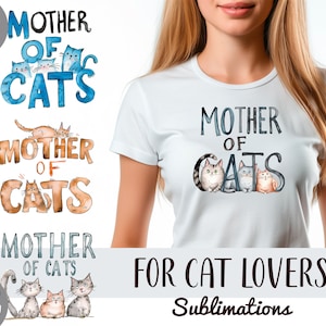 Watercolor mother of cats sublimation clipart-cute cat digital illustration-kitten PNG for print-cartoon cats, tshirt designs,for cat lovers