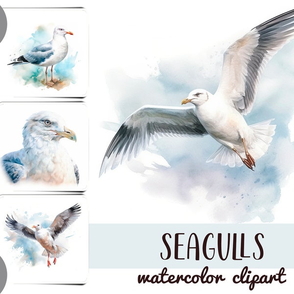 Watercolor seagulls clipart - seabirds digital paper - white bird sublimation - seagull illustration-nautical, seaworthy, marine clipart JPG