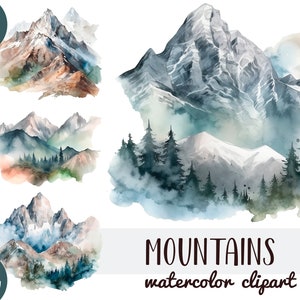 Clipart de montanhas em aquarela - sublimação de montagem - bela paisagem - gráficos da natureza - neve nas montanhas - pedras grandes - cartão de felicitações
