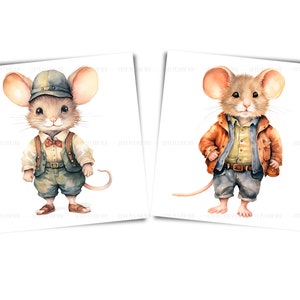 Watercolor Vintage Mice Clipart: Retro Mouse Illustration (Digital Download) image 6