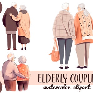 Aquarell ältere Paare Clipart - gealterte Clipart - altes Paar - Liebe und Freundschaft digitale Illustration - glückliche Oma und Opa Umarmungen